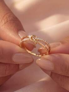 1 buah cincin simpul dua lapis elegan dari perak sterling 925, indah dan unik, cocok untuk pesta dan acara formal, perhiasan yang dibuat dengan teliti, hadiah sempurna untuk ulang tahun pacar. - simpul - View 5