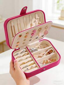 1Pc Portable Travel Jewelry Storage Box, Mini Jewelry Box, Small Jewelry Organizer, Multi-Function Ring Display Case, Jewelry Holder Box For Earrings, Necklaces, Pendants, Gift Box, Waterproof Polyester Jewelry Storage Box, Large Capacity Jewelry Display Case - Multicolor - View 8