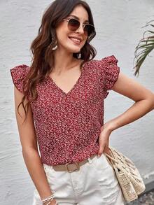 Blusas Volante Plantas Casual - Burdeos - Ver 6