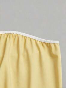 Vestido elegante sin tirantes con estampado floral y ribete de contraste para mujer - amarillo ganso - Ver 5