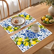 1pc Lemon Striped Linen Placemat, Breakfast Mat, Coffee Coaster, Bowl Pad, Kitchen Accessory, Easy To Clean Dining Mat, Suitable For Home, Restaurant, Dining Decor, Holiday Gift, Gift For Friends, Multi-Piece Set - Multicolor - View 6