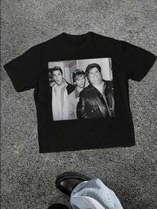 Retro - Group - Portrait - Motif Men's T - Shirt, Casual Soft Short Sleeve Pure Cotton 220gsm T - Shirt - Black - View 6