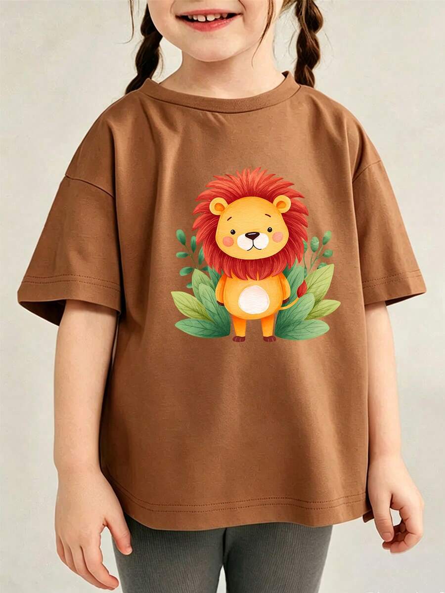 Blusa infantil manga corta con estampado original para verano - Marrón - Ver 1