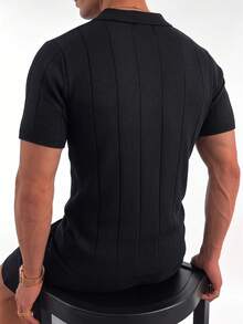 ZYNTH BALENO Men's Striped Polo Collar Short Sleeve Sweater, Suitable For Gym, Cycling, Running In Summer Sports - Black - View 8
