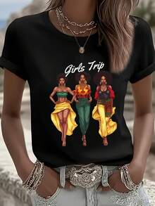 Camiseta de Verano de Talla Grande para Mujer, de Manga Corta, Corte Holgado y Moderno - Negro - Ver 1