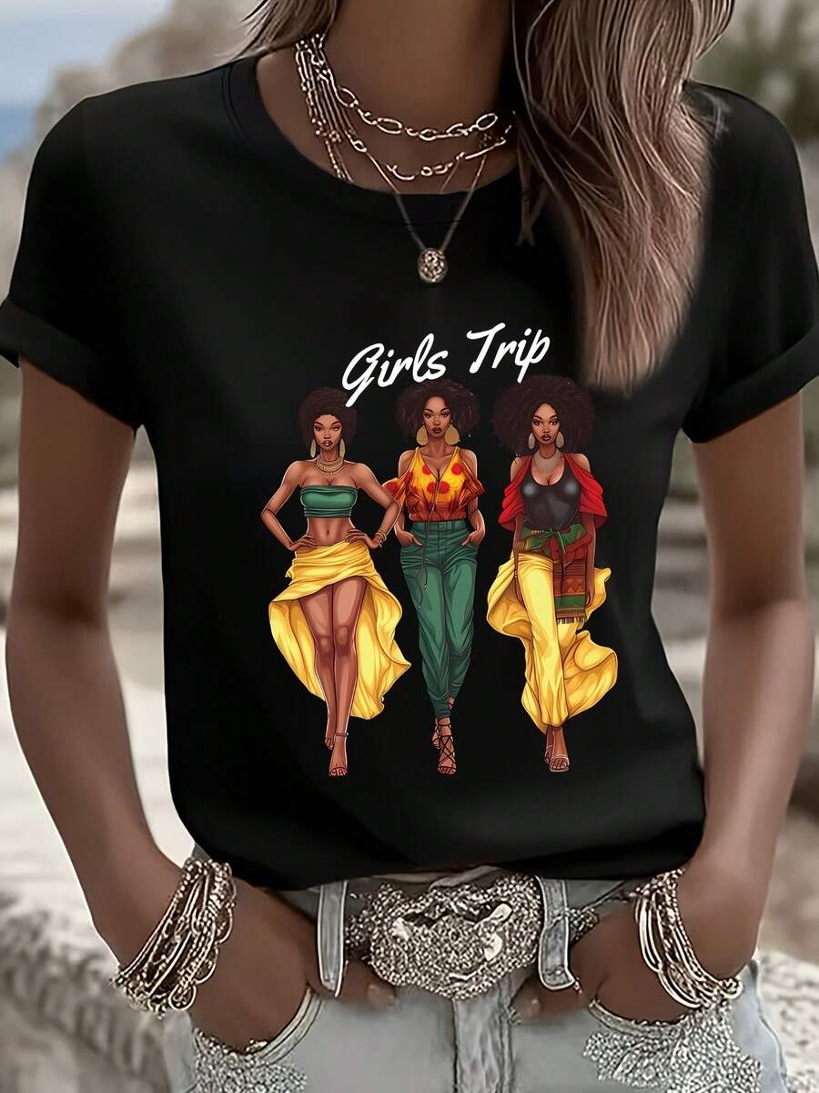 Camiseta de Verano de Talla Grande para Mujer, de Manga Corta, Corte Holgado y Moderno - Negro - Ver 1