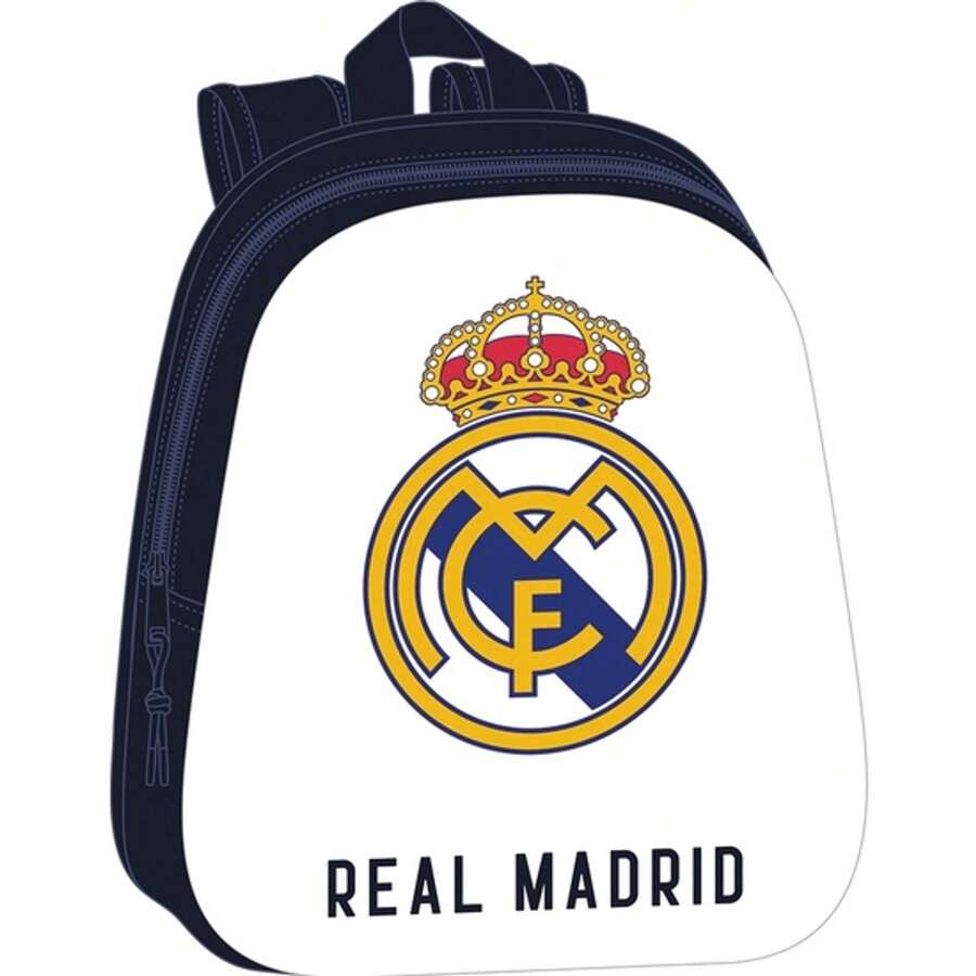 | Real Madrid 3D Thermoformed School Backpack, Front In Relief, Side Pocket For Water Bottle, Identification Card, Padded Shoulder Straps, Top Handle, Kids - MultiWarna - View 1
