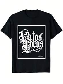 Vatos Locos Unisex Graphic T-Shirt, 100% Cotton, Loose Fit, Crew Neck, Short Sleeve, Casual Style For Men And Women, Comfortable Urban Clothing - 黑色 - 查看 1