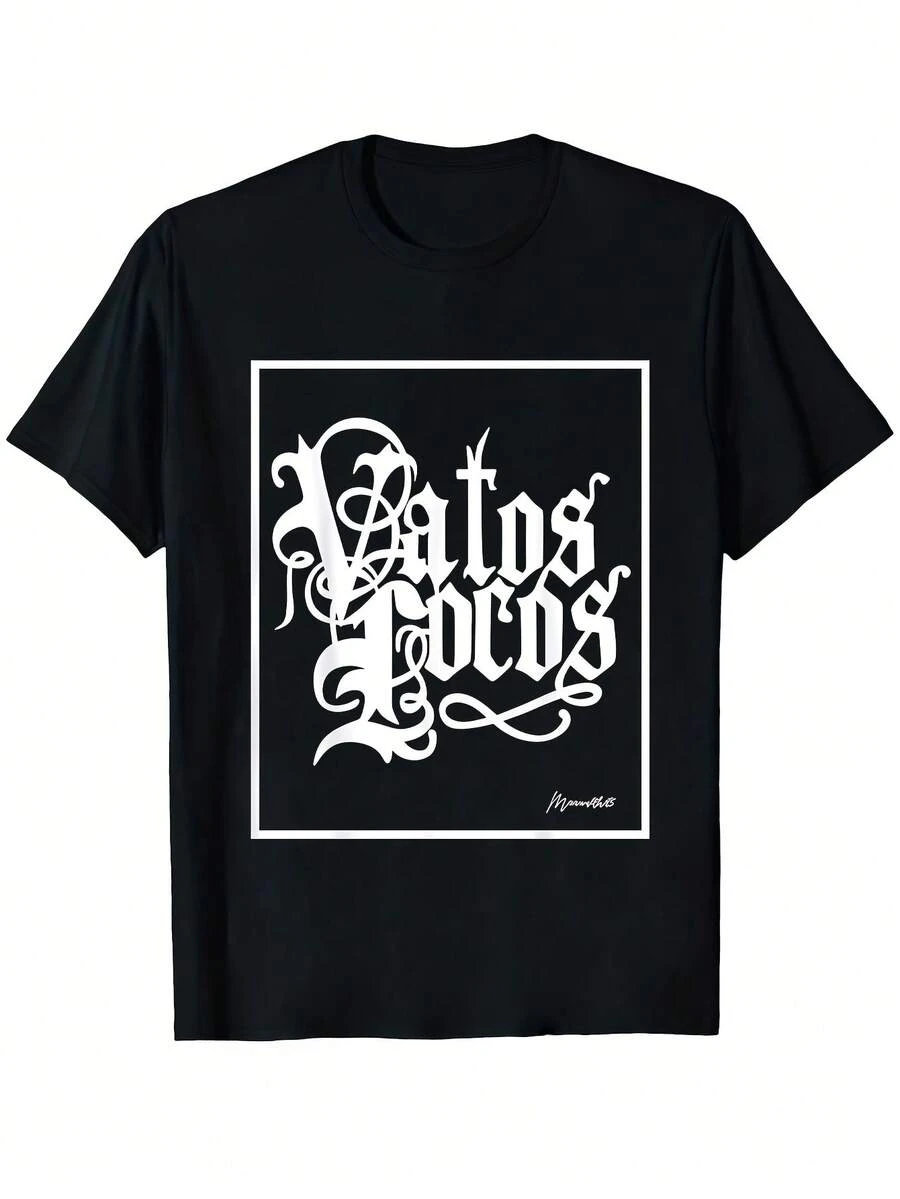 Vatos Locos Unisex Graphic T-Shirt, 100% Cotton, Loose Fit, Crew Neck, Short Sleeve, Casual Style For Men And Women, Comfortable Urban Clothing - 黑色 - 查看 1