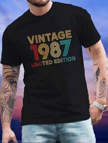 Camiseta de hombre con diseño vintage 1987 Edición Limitada,estilo casual y cómodo,ideal para el día a día. - Negro - Ver 1