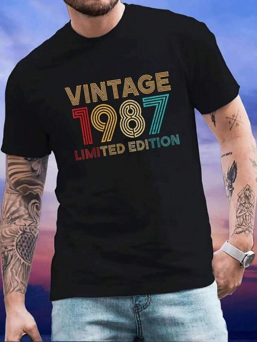 Camiseta de hombre con diseño vintage 1987 Edición Limitada,estilo casual y cómodo,ideal para el día a día. - Negro - Ver 1