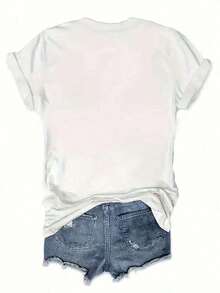 1PSCE Camiseta de Mujer Simple de Moda Europea y Americana, Camiseta Casual de Cuello Redondo con el Eslógan "Perfectly Imperfect", Corte Holgado, Mangas Cortas, Estampado de Letras, Top de Moda para Primavera y Verano, 100% Algodón, Camisetas Casuales de Uso Diario. - Blanco - Ver 3