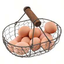 Rustic Mini Egg Basket - Heavy Duty Iron & Wood Storage Rack Holds 24 Eggs - No Assembly Required, Suitable For Country Kitchen Or Living Room Decor, Home Storage, Fits Small Spaces, Desktop Storage Basket, Woven Basket - Multicolor - View 11