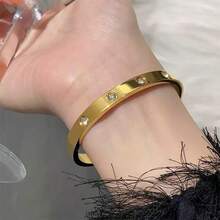 Gelang Wanita Minimalis Stainless Steel Bertabur Rhinestone, Tidak Luntur, Serbaguna untuk Pemakaian Sehari-hari - Sepuluh Berlian 4mm - View 8
