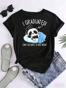 Proud Grandmother Graduation T-Shirt, Graduation Cap And Star Design For Grandmother Celebrating Graduation, 220g Women's T-Shirts - 黑色 - 查看 4