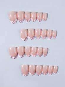 24pcs Short Oval Polka Dot False Nails Set, Includes 1 Gel Polish And 1 Nail File, Short Polka Dot Nails Make Your Fingertips Shine Brilliantly, Suitable For Parties, Dancing And Daily Use - Multicolor - View 3