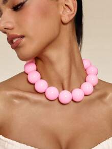 Altistry 1pc Bohemian Oversized Beaded Necklace, Exaggerated Minimalist Design For Women, Party & Gathering, Available In Pink, Burgundy, Gray, Blue, Green, Yellow, Purple, Black - Necklace - View 1