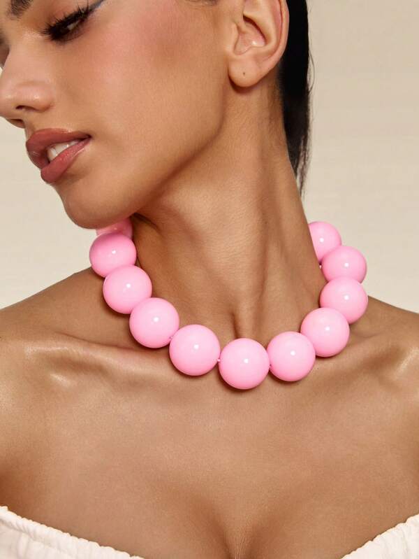 Altistry 1pc Bohemian Oversized Beaded Necklace, Exaggerated Minimalist Design For Women, Party & Gathering, Available In Pink, Burgundy, Gray, Blue, Green, Yellow, Purple, Black