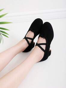 Women's Fashion Shoes Black Mid-Low Heel 3cm Teacher Dance Shoes Drawstring Athletic Shoes Indoor/Outdoor Soft Sole Latin Ballet Teacher Dance Salsa Dance Modern Dance Practice Dance Performance Ballroom Dance Comfortable Soft Lightweight - Black - View 6