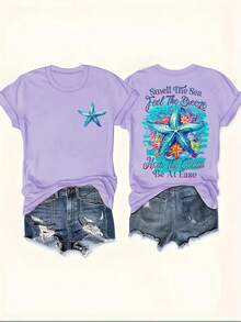 Women's Short-Sleeved T-Shirt, Vacation Style, Elegant And Casual, Summer Top That Goes With Everything. - 黑色 - 查看 9