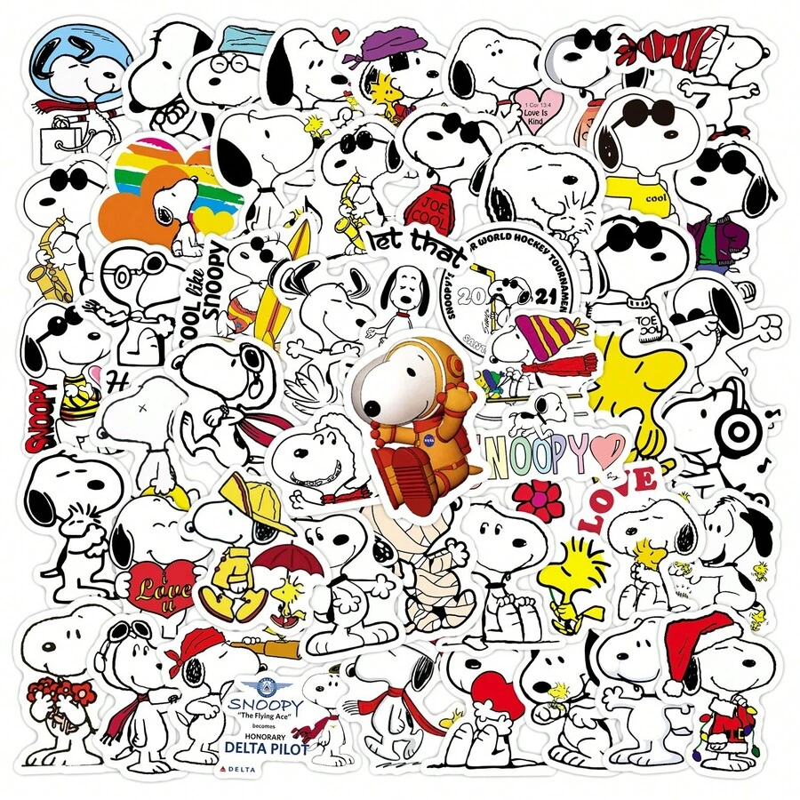 SNOOPY 一套/50张涂鸦贴纸,可贴于水杯、行李箱、笔记本电脑、手提包等处,防水材质,是送给粉丝、家人和朋友的完美小礼物,也是清凉的夏季挂件,是送给朋友/情侣的理想礼物,更添夏日气息,是日常搭配的理想之选。 - 彩色 - 查看 1