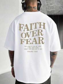 Men's T-Shirt FAITH OVER FEAR - Psalm 118:6, Short Sleeve, Loose Fit, 100% Cotton, Unisex, Summer - 白色 - 查看 3