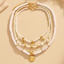 3pcs/Set Faux Pearl Multi-Layer Necklace Set, Bohemian Style Women's Necklace With Shell Pendant, Suitable For Beach, Travel, Daily Decoration. Dating, Party, Holiday Gift [Avoid Contact With Water To Prevent Rusting] - Multicolor - View 2