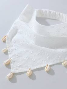 1件女款手工花卉刺繡荷葉邊頭巾，適合日常穿著與度假夏季髮飾海灘髮帶女款頭巾 - 白色 - 查看 4