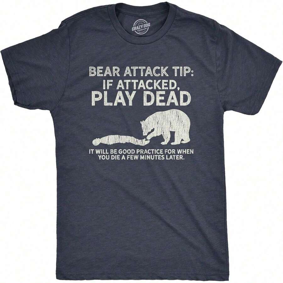 Crazy Dog Men's T-Shirt, Bear Attack T-Shirt, Funny Camping T-Shirt, Sarcastic Hiking T-Shirt HSSR JEZI - 黑色 - 查看 1
