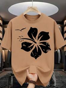 Fashionable T-Shirt, 100% High-Quality Cotton, Creative "Fun Retro" Print, Women's American Street Style Top, Round Neck, Loose Fit, Plus Size, Short Sleeves, Suitable For Valentine's Day, Easter, And As A Gift. NKBK - 杏色 - 查看 1