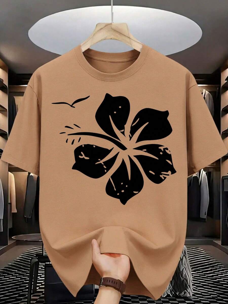 Fashionable T-Shirt, 100% High-Quality Cotton, Creative "Fun Retro" Print, Women's American Street Style Top, Round Neck, Loose Fit, Plus Size, Short Sleeves, Suitable For Valentine's Day, Easter, And As A Gift. NKBK - 杏色 - 查看 1