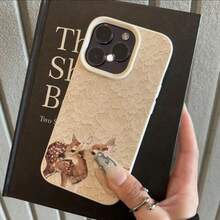 1pc TPU Material Graceful Apricot Lace Intimate Deer Pattern Phone Case Compatible With Apple 17 Pro Max/17/16 Pro Max/15/13/12/11, S20 FE/A15/S24/A55, Note 11/Note 12/Note 13 Pro, Full Coverage Anti-Fall Soft Protective Cover - White - View 2