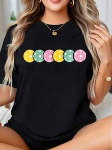 Fun Pickleball Game Day T-Shirt With Colorful Dots Design For Pickleball Enthusiasts And Players - Vintage Urban Style, Unisex, Cotton, Short Sleeve, Crew Neck, 100% Cotton - 黑色 - 查看 7
