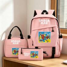 Miniso Bộ 3 món màu hồng in hình Người Nhện Marvel, phong cách truyện tranh New York, gồm ba lô, túi đựng laptop, túi giữ nhiệt và hộp đựng bút, thích hợp cho văn phòng, học tập và du lịch. - Hồng - Xem 3