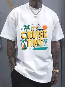 Casual Round Neck T-Shirt, Ocean Travel Design, Breathable Summer Fabric, Available In Various Colors, An Ideal Gift For Holidays And Days Off. - 白色 - 查看 1