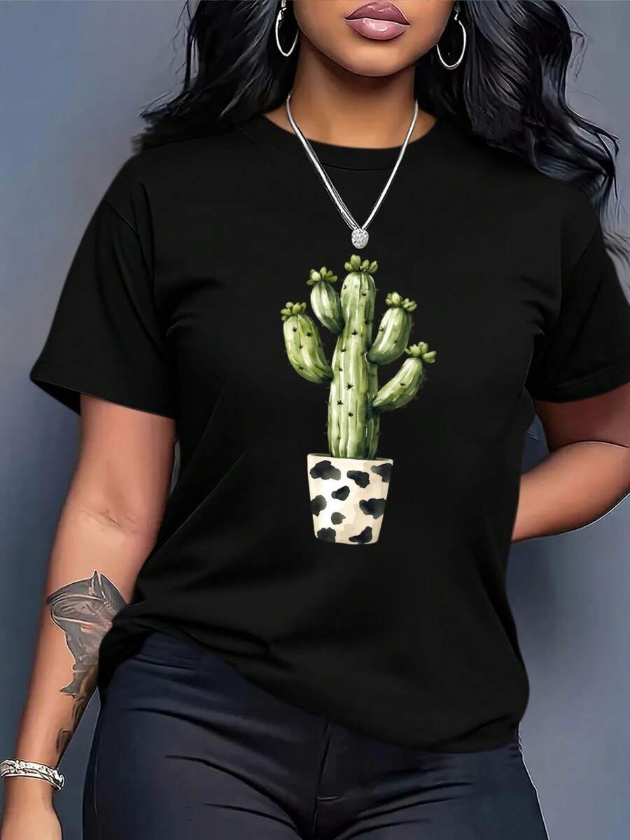 Cuello Redondo Talla Grande - Camiseta de Mujer de 200 g/m² de Corte Holgado - Camiseta Vintage de Cuello Redondo, top casual de estilo urbano para mujer, adecuada para todas las estaciones, ideal para uso diario, ropa casual y estilo - Prenda esencial sencilla para el día a día, ropa casual, diseño divertido, material cómodo, camiseta de manga corta, Blusas Para Mujer Casual para amantes de la moda. - Negro - Ver 1