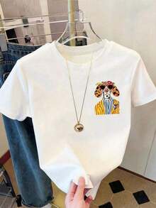 DrmWander Women's T-Shirt, Casual Urban Style, Short Sleeve Graphic T-Shirt, Cute Summer T-Shirt - 布蘭克 - 查看 2