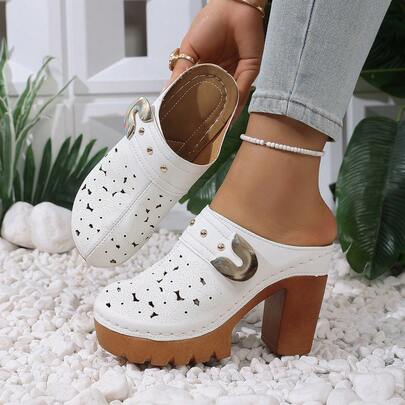 Sandal đế xuồng màu trơn dành cho nữ, đế chống thấm nước, bản rộng, nhẹ và thoải mái, gót chunky, kiểu dáng casual, thích hợp đi làm, đi biển, tối giản cho mùa hè.