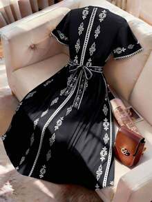 Vestido de verano floral bohemio elegante y casual - Negro - Ver 3