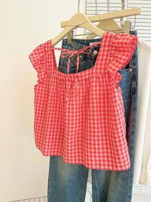 Blusa con volantes en el bajo nueva para otoño, estilo lindo para mujer - Rojo - Ver 2