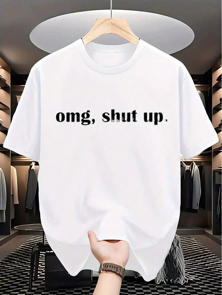 Camiseta con estampado "Add OMG, " - Ropa casual, cómoda y transpirable[COD] - Blanco - Ver 1