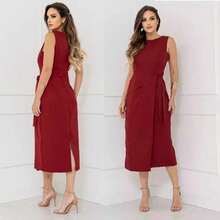 Women's Luxury Tailored Dress, Elegant With Tie Closure | Zipper | Comfortable And Stylish - 紅葡萄酒 - 查看 6