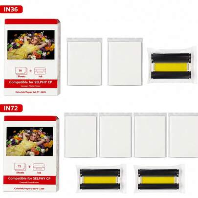 Selphy CP1300/CP1500 照片打印机套装 – 3 色墨盒 + 108 张 4x6 英寸光面相纸，非常适合生日、派对、旅行、家庭回忆、DIY 剪贴簿、婚礼照片、宝宝、宠物和节日照片打印
