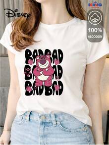 This High-Quality 100% Cotton T-Shirt Guarantees Exceptional Softness To The Touch, A Round Neck With A "Disney Bad Bear" Print, And Short Sleeves. - 白色 - 查看 1