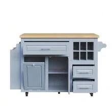 Ergonomic Kitchen Trolley, Serving Trolley With Drawers, Removable Wine Basket, Side Snack Shelf And Waste Bin Space, Multifunctional Rolling Trolley For Kitchen, Dining Room And Bar - Blue - View 8