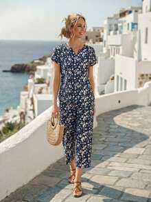 Faunlyn con estampado floral Blusa & Pantalones de pierna ancha - Albaricoque - Ver 9