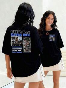 Camiseta 100% Algodón de Peso Pesado en Blanco y Negro, Estampado de Letras y Patrones Populares, Unisex, Manga Corta, Nueva para Primavera/Verano y Otoño, Transpirable y Cómoda, Sencilla y Versátil, Estilo Urbano, Conjunto para Parejas - Negro - Ver 1