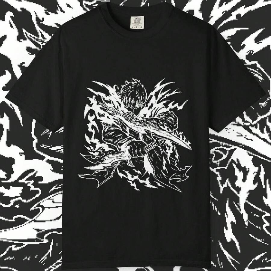 Camiseta unisex, Camiseta de anime Sung Dual Dagger, Camiseta con estampado de manga japonés, Regalo para amantes de la moda urbana unisex, ropa de mujer, blusas de mujer, tops de mujer, camisetas de mujer, Atuendo casual diario, Corte regular, Combinación diaria, Estampado gráfico, Casual deportivo - Negro - Ver 1