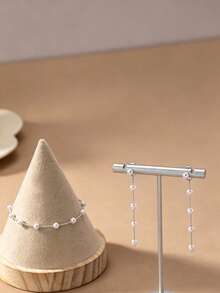 Bộ trang sức vòng tay và bông tai kiểu Pháp cổ điển thanh lịch, thiết kế duyên dáng và ngọt ngào, phù hợp cho phụ nữ dự tiệc, liên hoan, mặc hàng ngày hoặc làm quà tặng ngày lễ. - Ba hạt - Xem 6