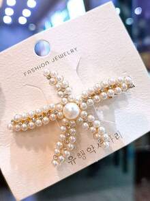 2pcs Crystal Pearl Starfish Hair Clips, Luxury Style Headpiece, Bridal Headpiece For Wedding Season, Also Suitable For Daily Wear, Beach Vacation Hairstyle Decor, Versatile High-End Hair Accessory,Hair Slide - Multicolor - View 2